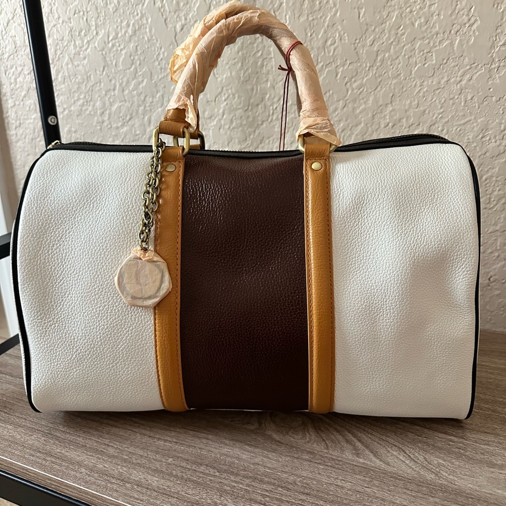 Charles Jourdan Women's White, Brown & Tan Structured Satchel Bag